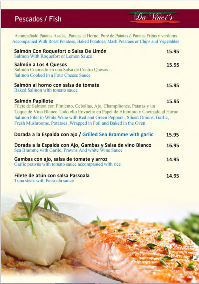 DaVincis3 Restaurant Menu