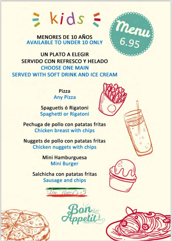 DaVincis3 Restaurant Menu